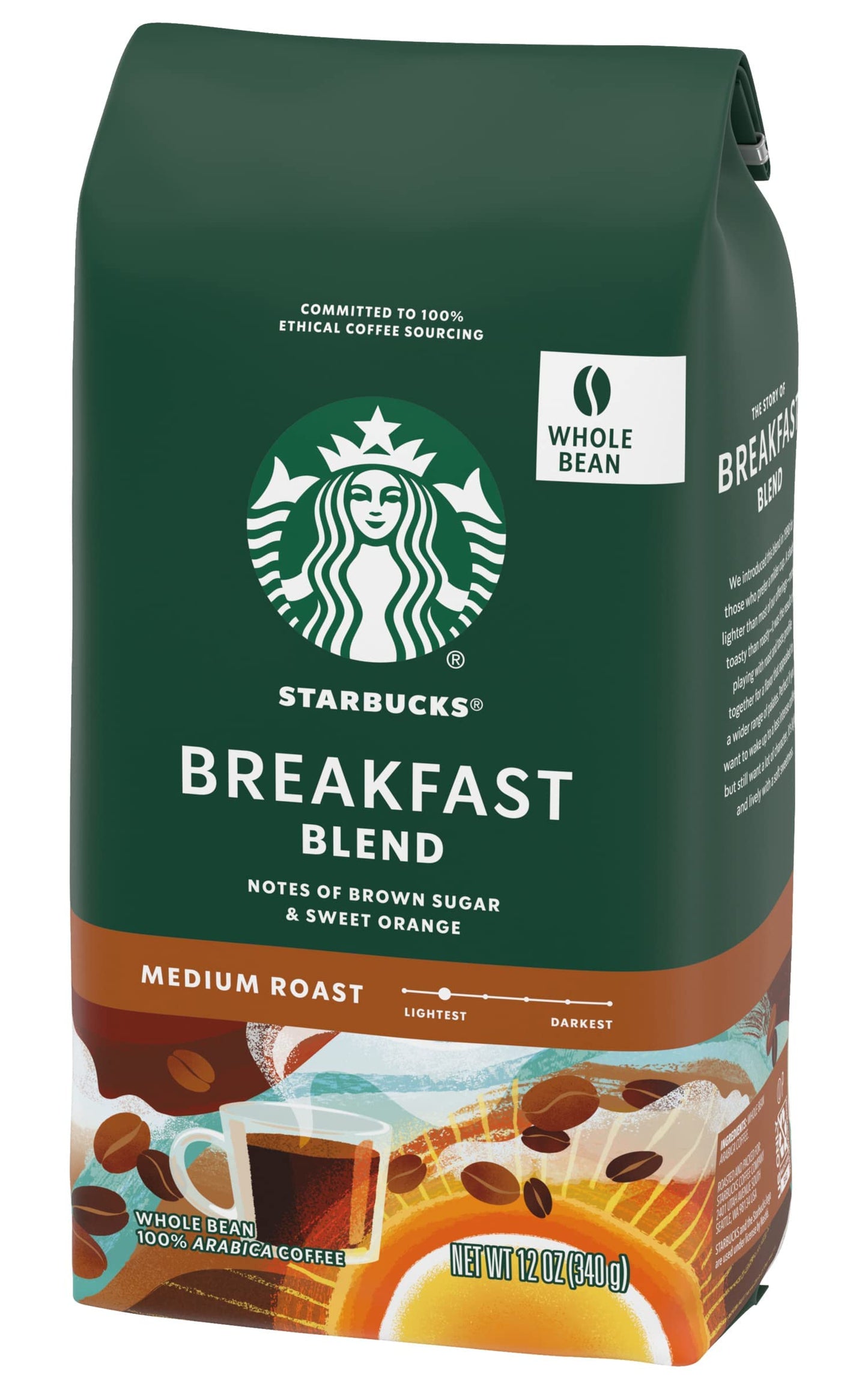 Starbucks Breakfast Blend Coffee, Whole Bean, 12 Ounce Bags, Pack of 3