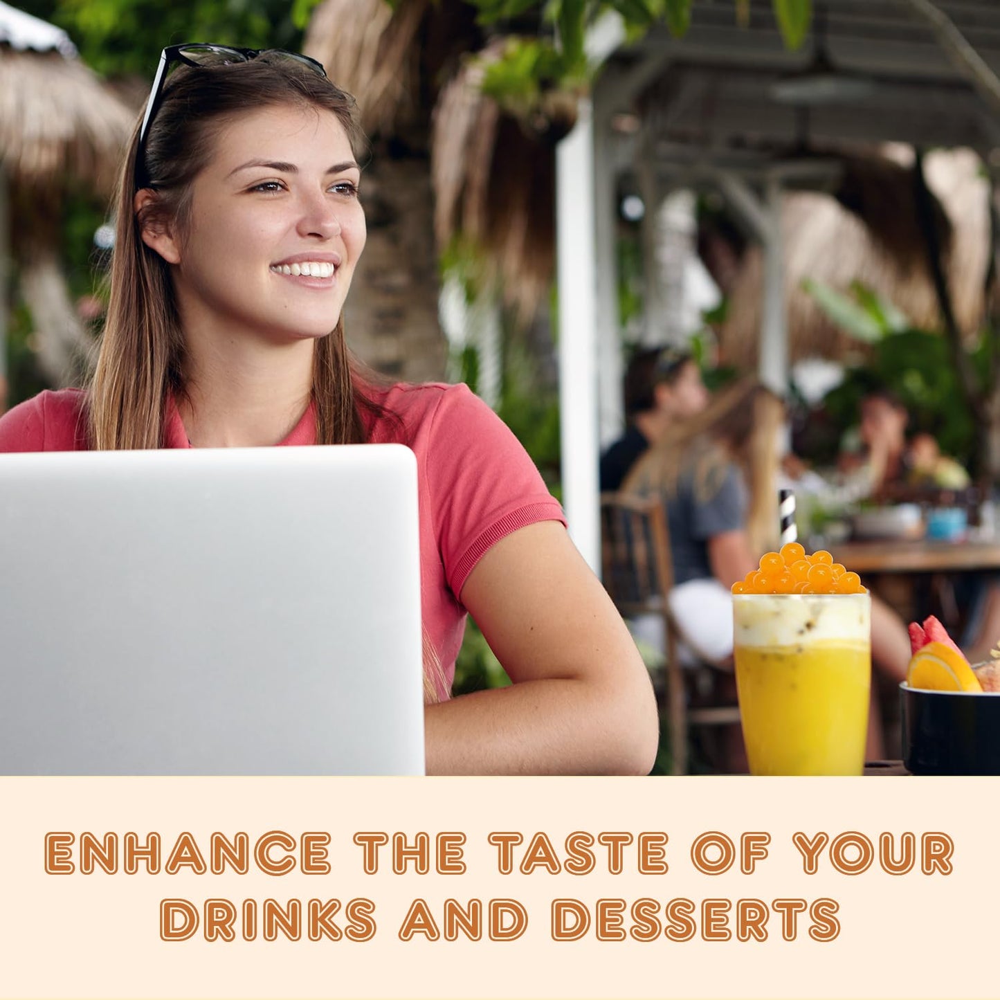 Fanale Mango Popping Boba Pearls, Vegan, Non Gmo, Gluten Free, Fat Free, Perfect For Bubble Tea, Smoothies, Ice Cream, Desserts,