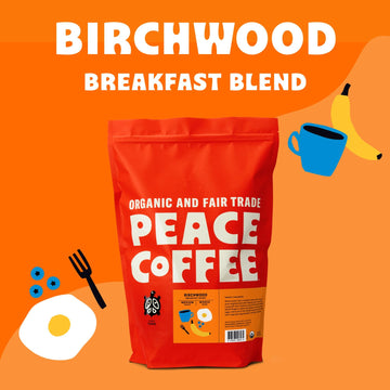 Peace Coffee Birchwood Breakfast Blend | 5 Lb Ground Medium Roast | Organic Fair Trade | Smooth, Mild Flavor | Shade Grown, Fres