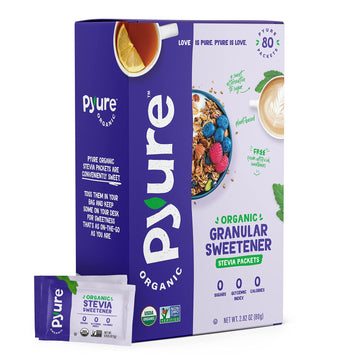 Pyure Organic Stevia Packets Granulated Sugar Packets - White Sugar Substitute Zero Carb, Zero Sugar, Zero Calorie Sweetener P