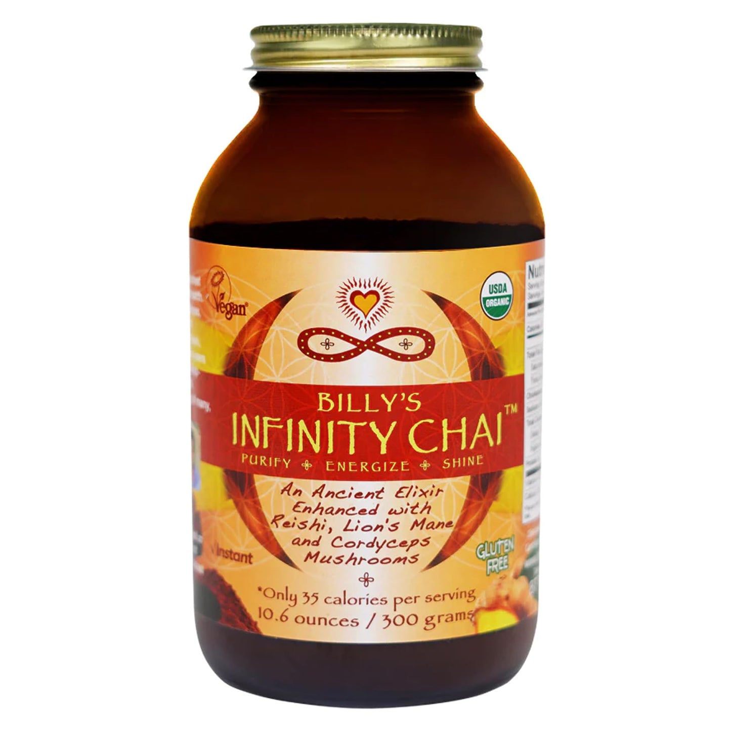 Infinity Matcha Chai, Instant Organic Tea Powder Mix with Adaptogenic Mushrooms, Reishi, Cordyceps, Lions Mane, USDA Organic, No
