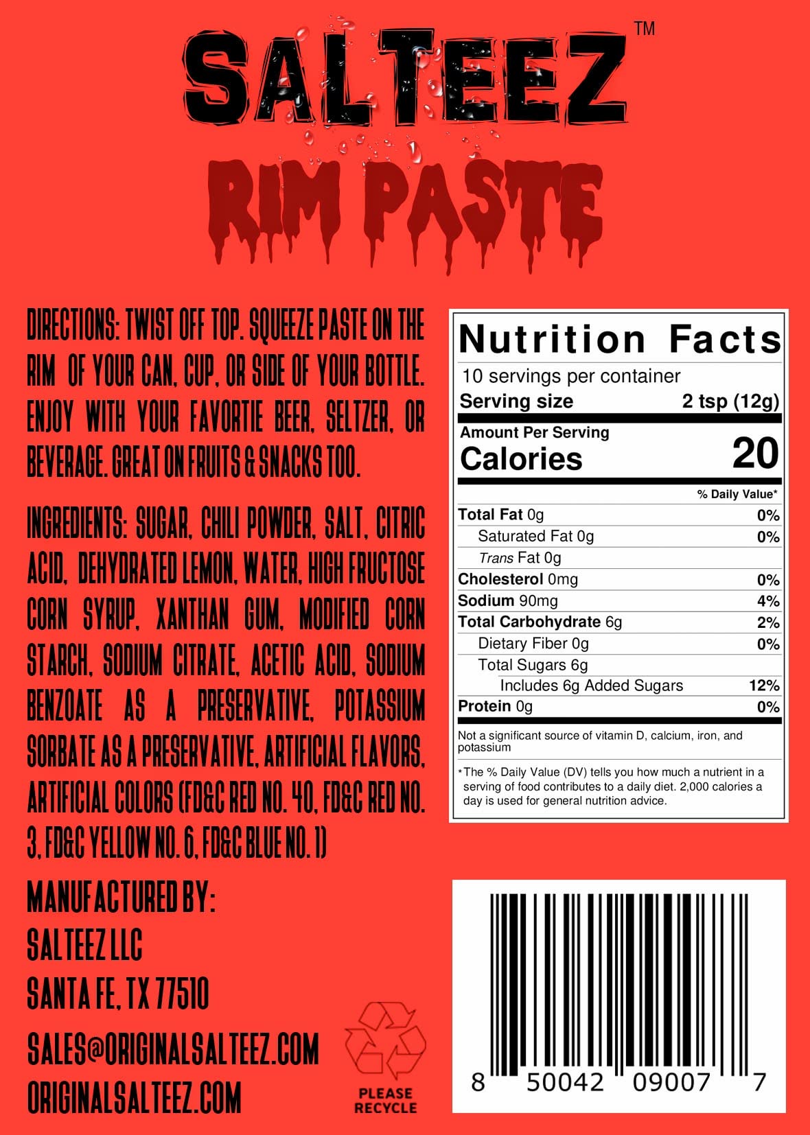 Salteez Rim Paste - Watermelon Chamoy Rim Paste for your Beers, Seltzers, Drinks, Snacks, and more! (2 Pack)