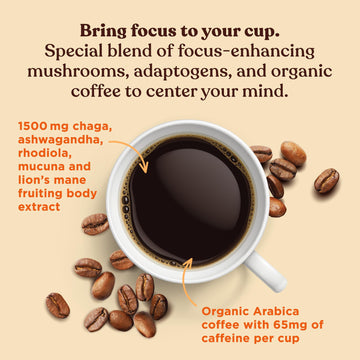 Focus Organic Mushroom Coffee By Four Sigmatic | 1500Mg Of Adaptogens Per Serving | Lion'S Mane, Chaga, Rhodiola, Ashwagandha &