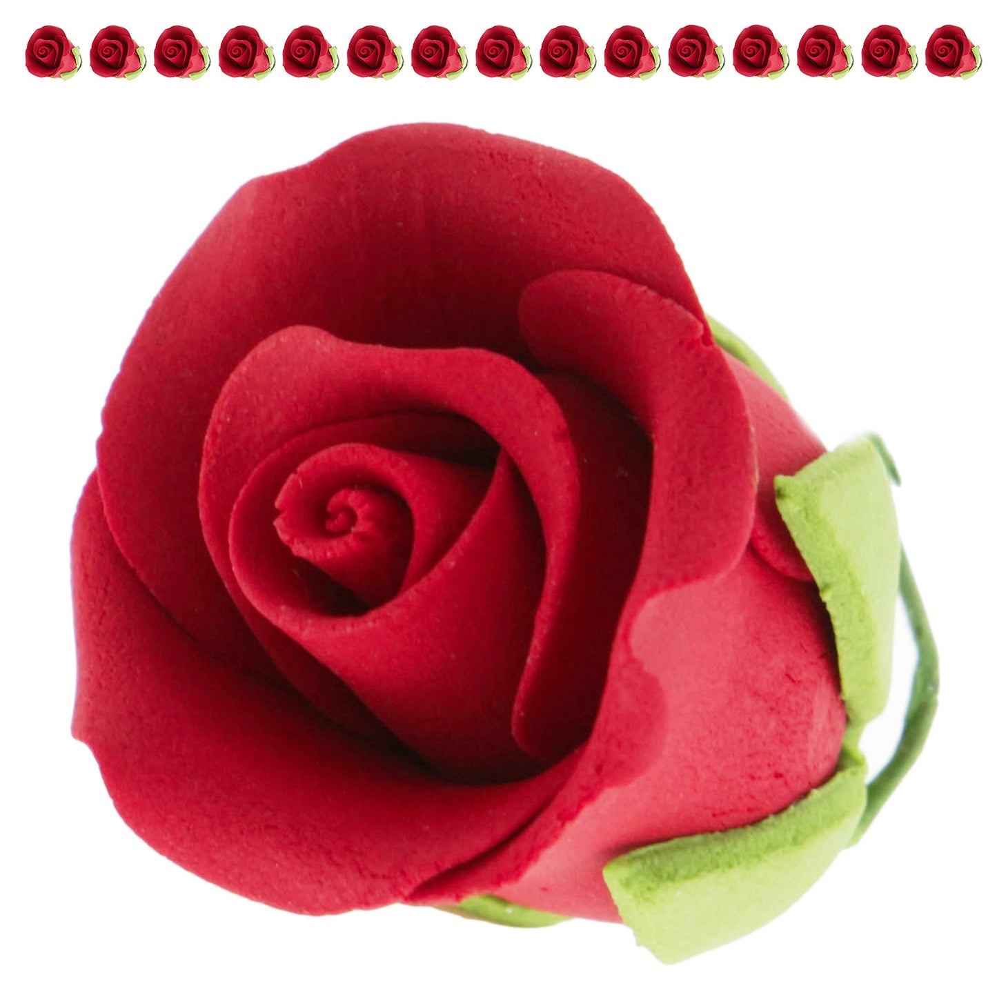 Global Sugar Art Tea Rose Sugar Cake Flowers, Red With Green Calyx, Small 1 Inch, 15 Count By Chef Alan Tetreault