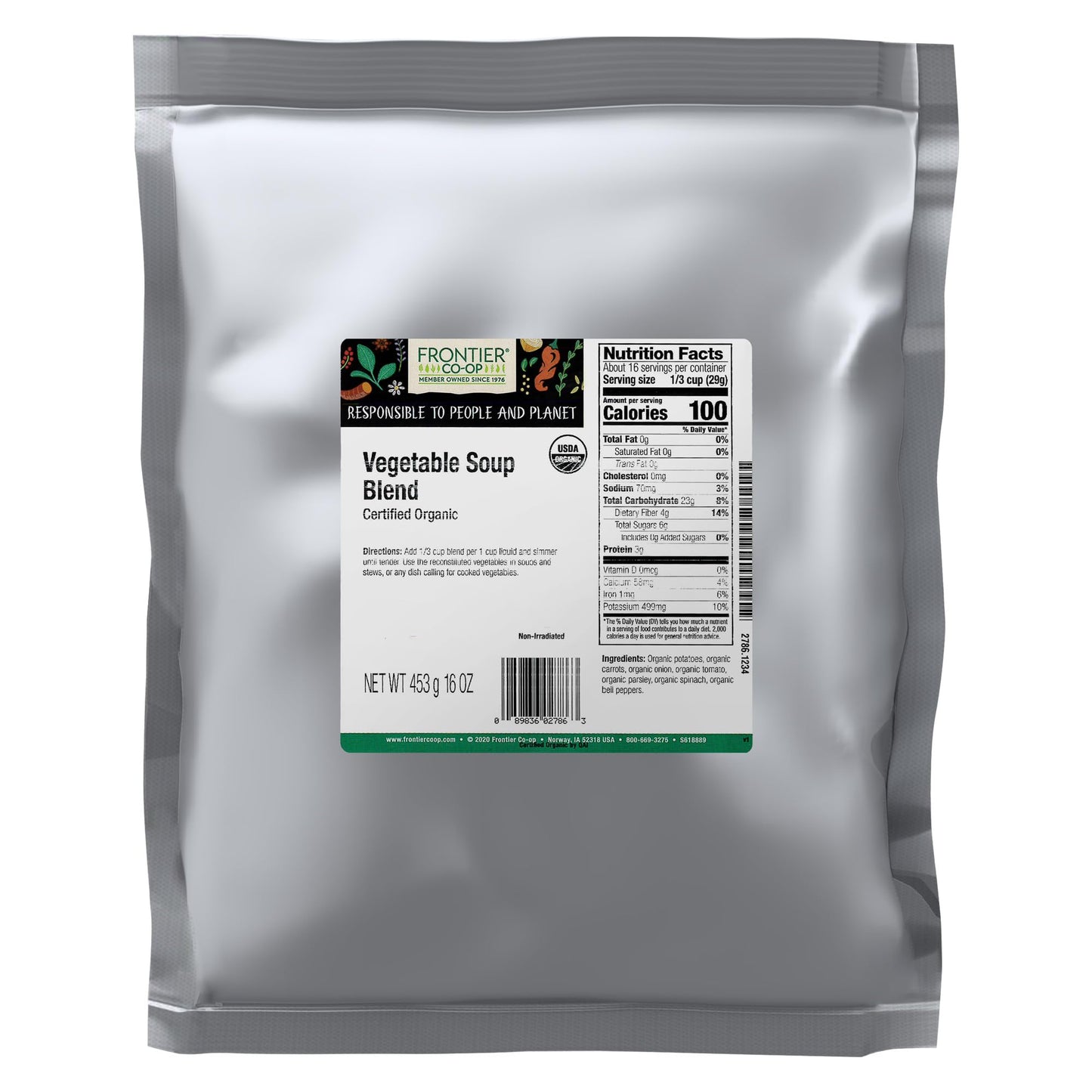 Frontier Co-op Organic Vegetable Soup Blend 1lb - Low Sodium Soup Mix, Dehydrated Veggies and Parsley - Dried for Ramen, Stew