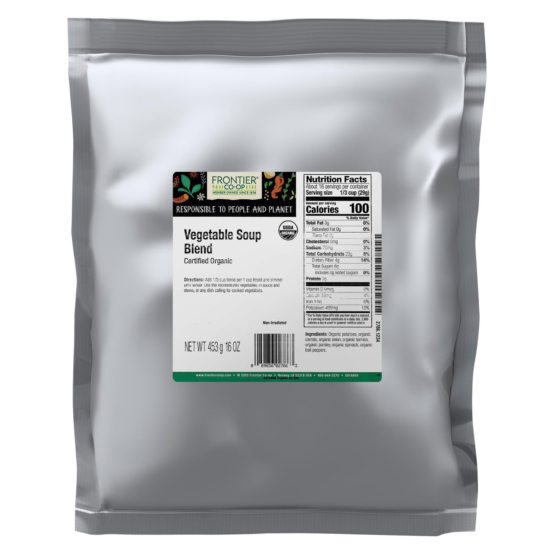 Frontier Co-op Organic Vegetable Soup Blend 1lb - Low Sodium Soup Mix, Dehydrated Veggies and Parsley - Dried for Ramen, Stew