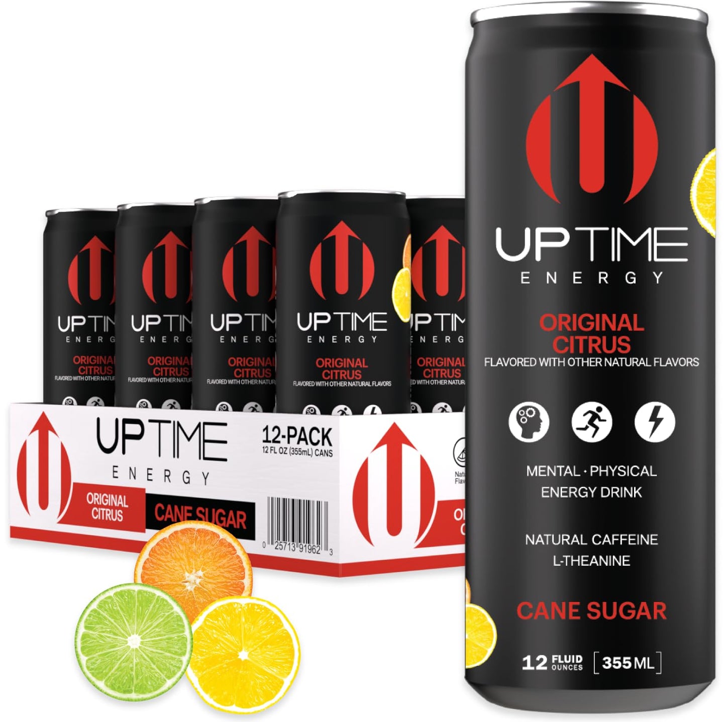 UPTIME Premium Energy Drink, Original Citrus, Natural Caffeine, 12oz Bottles, Pack of 12
