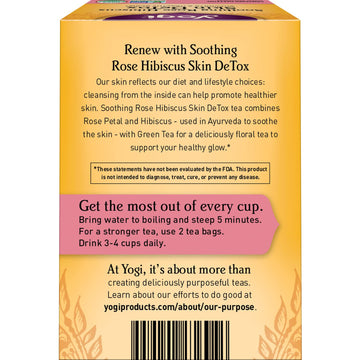 Yogi Tea Soothing Rose Hibiscus Skin Detox Tea - 16 Tea Bags Per Pack (6 Packs) - Organic Detox Tea To Support Skin Health - Inc