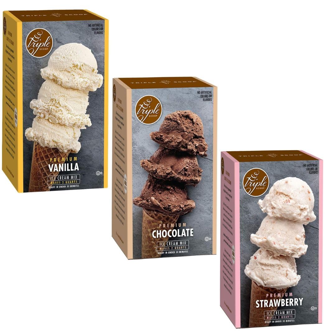 Triple Scoop - Neapolitan Variety Pack Ice Cream Mix Mix For Ice Cream Maker. Simple Easy Delicious. From Gourmet Mix To Maker In 5 Minutes. Made In Usa (Vanilla Chocolate Strawberry)