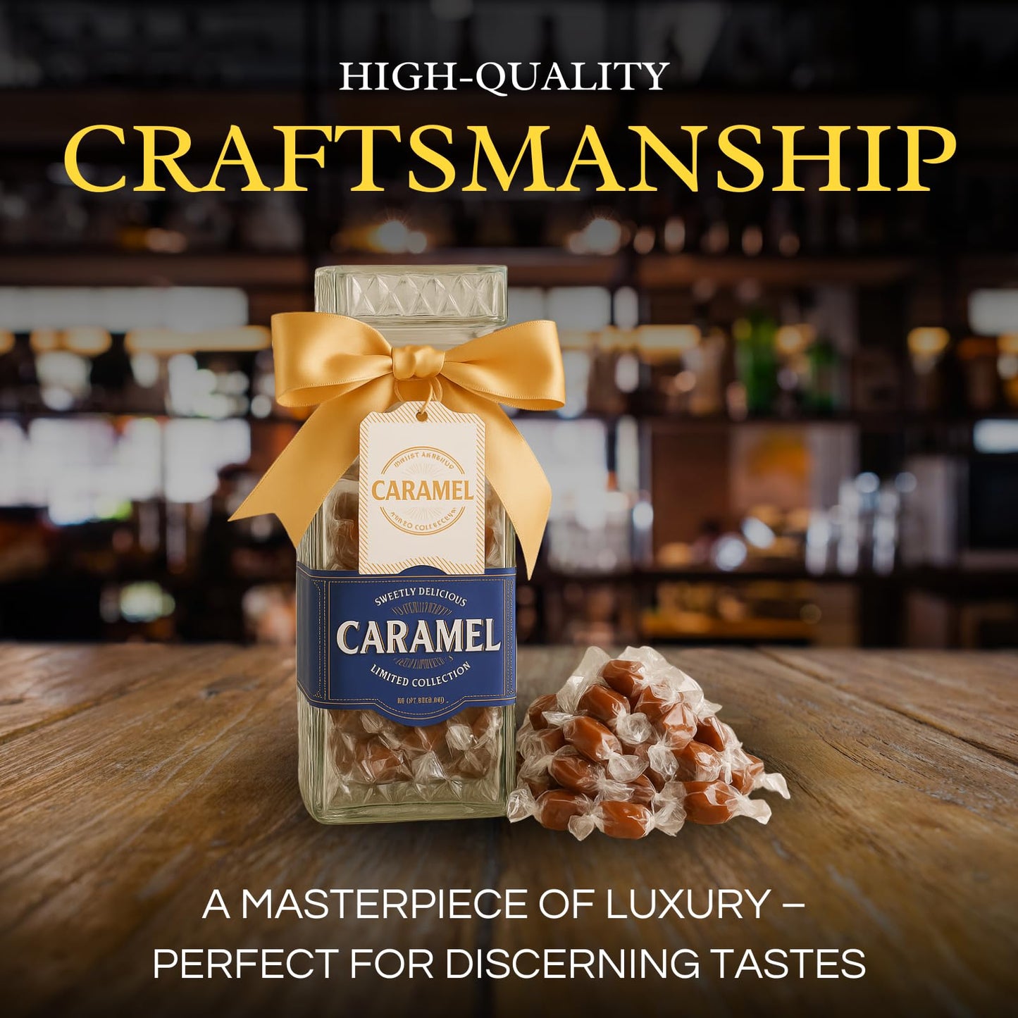 The Wine Savant Scotch spirit-inspired flavor Caramels & Glass Decanter Gift Set - 750 mL, Premium Salted Caramel, Model TWS-DAD-DEC-CARA-SET