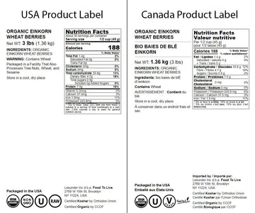 Food To Live - Organic Einkorn Wheat Berries, 3 Pounds - Non-Gmo, Good Source Of Protein, Fiber, And Vitamins. Low-Glycemic Inde