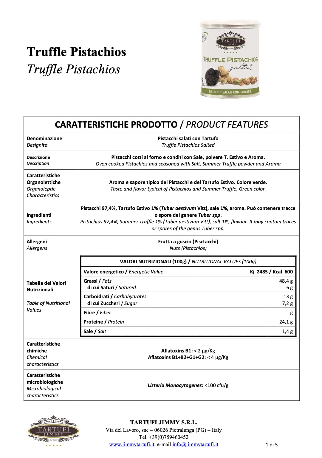 Tartufi Jimmy Truffle Powdered Pistachios Nuts | Aromatic, Oven Baked Pistachios | Crunchy, Healthy Snack, Fresh, Distinctive Ta