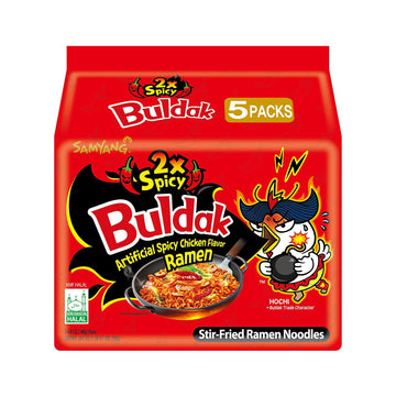 Samyang Buldak Hot Chicken Ramen, Korean Stir-Fried Instant Noodle, 2X Spicy, 4.94 Oz(140G), Pack Of 5