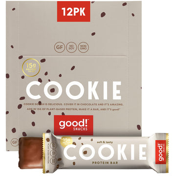 Good! Snacks Vegan Cookie Dough Protein Bar | Gluten-Free, Plant Based, Low Sugar, Kosher, Soy Free, Non Gmo | 15G Protein (12 B