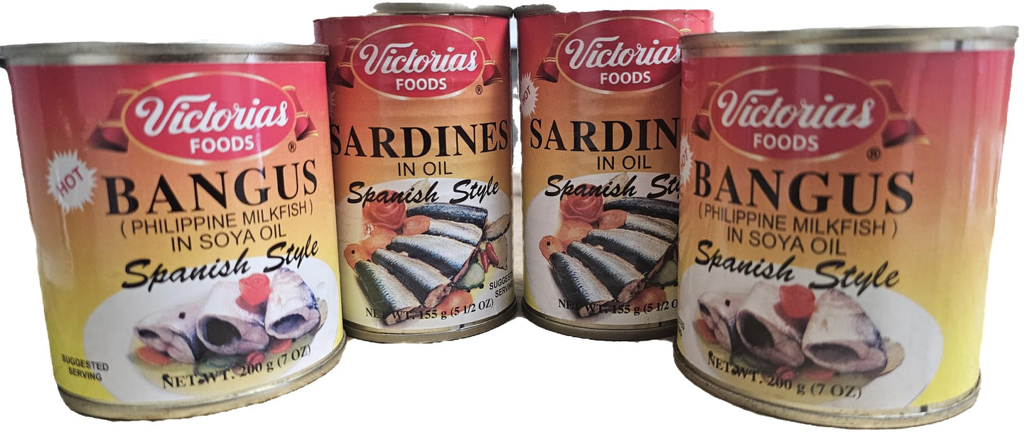 Generic Victorias Foods in Olive Oil Spanish Style Sardines 2 and Bangus/Milkfish 2 4.5 oz Can (Total of 4)