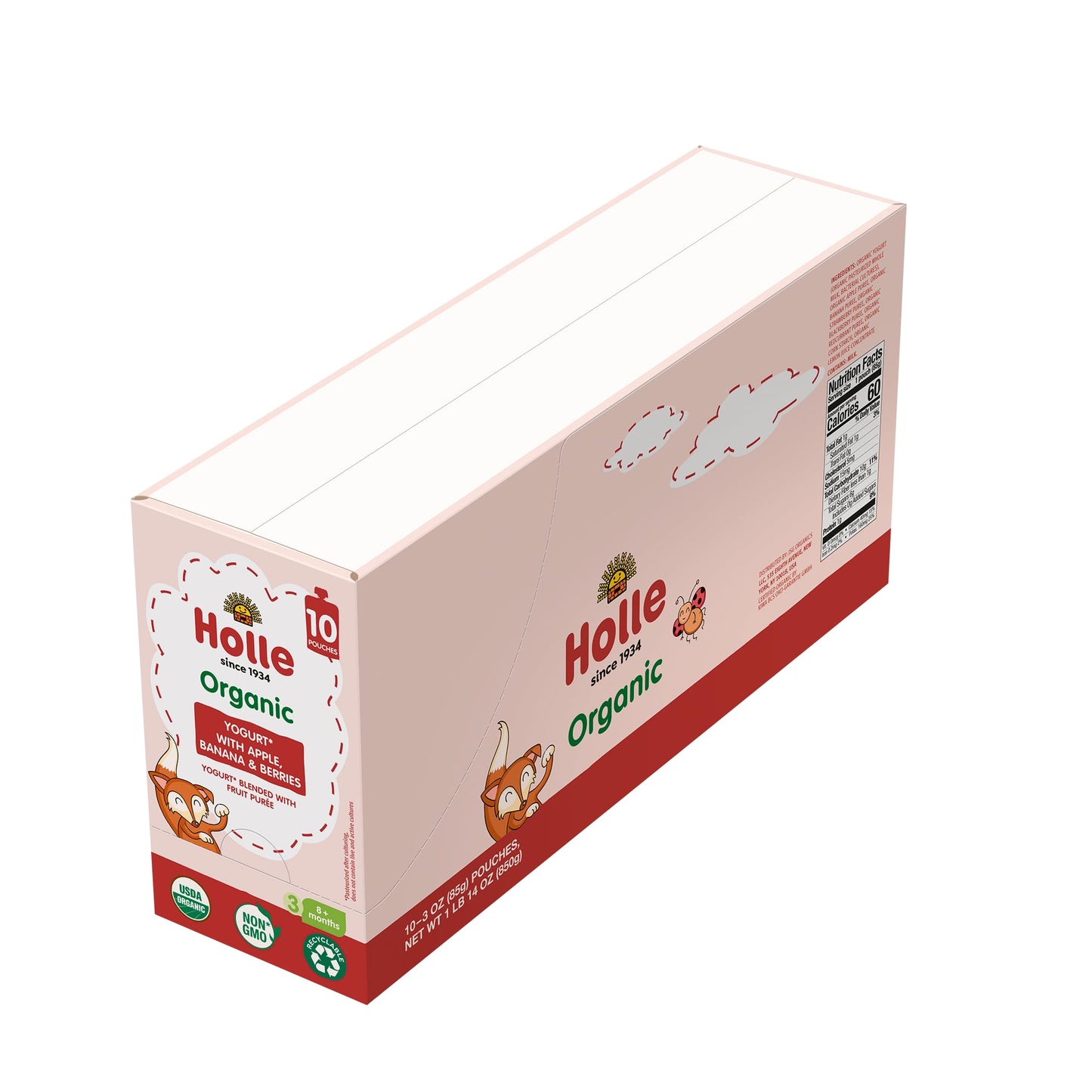 Holle Baby Yogurt Pouches - Organic Yogurt with Apple, Banana & Berry Fruit Pur  e - Drinkable Pouches for Kids & Babies 8 Month