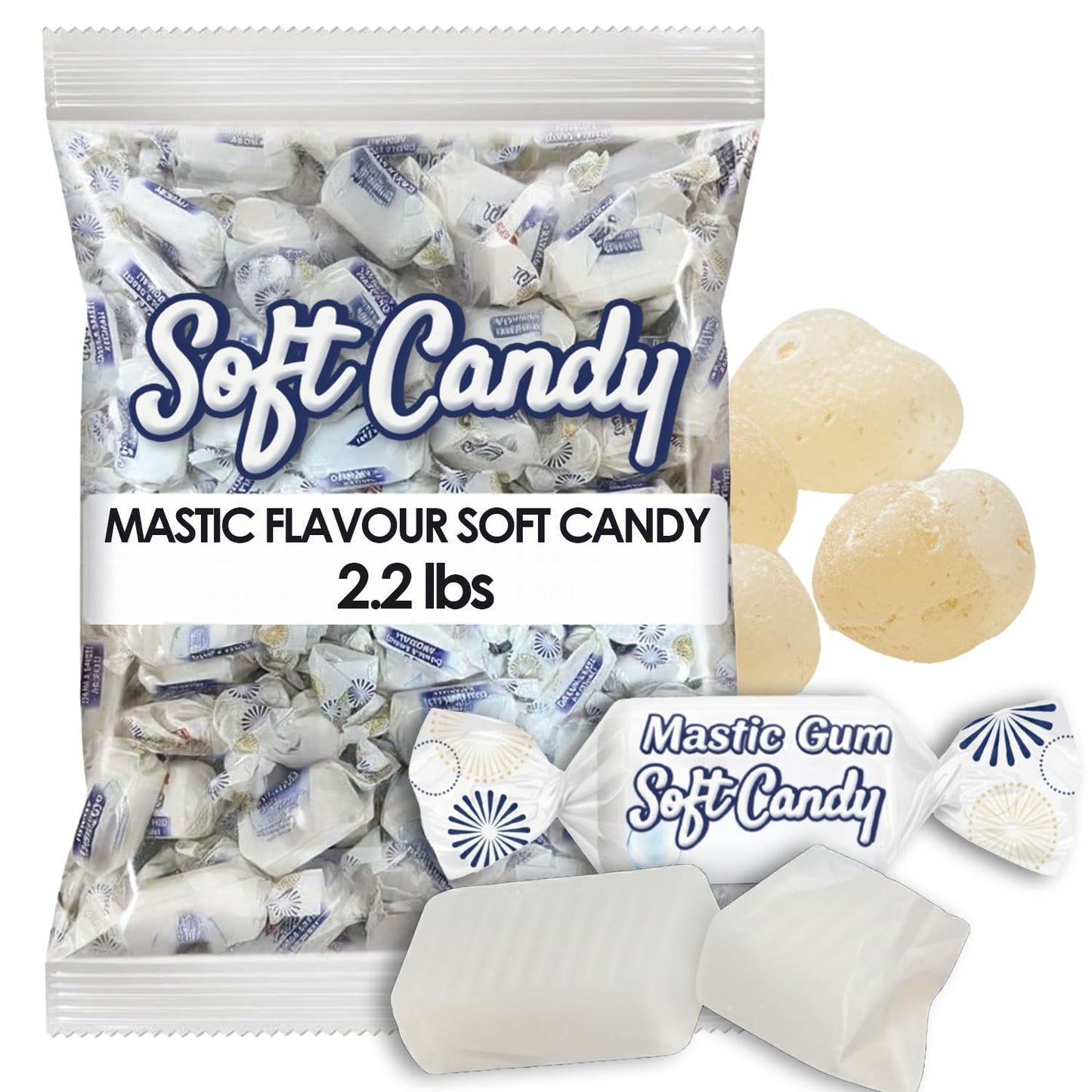 Ceres Gourmet Mastic Soft Candy Bulk 2.2 lb - Individually Wrapped Chewy Candy with Natural Mastic Flavor - Bulk Gourmet Candies