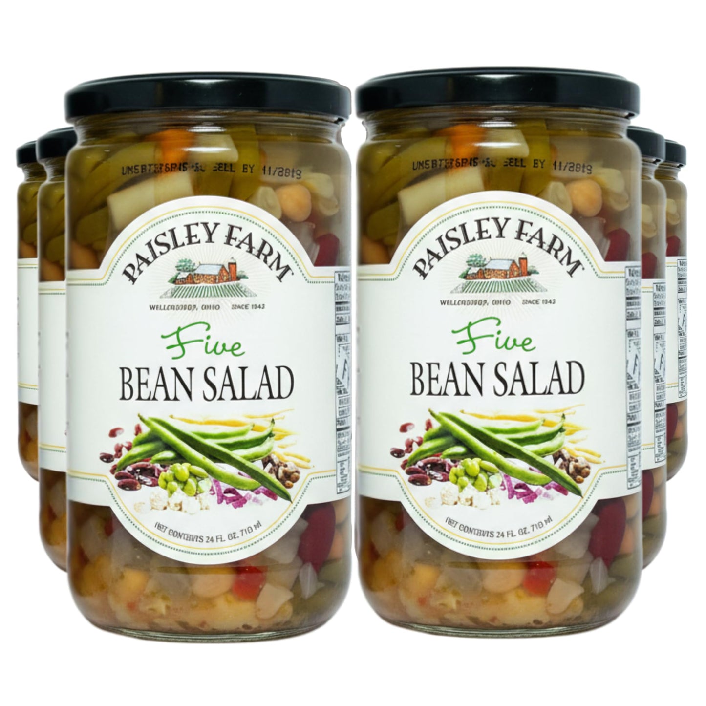 Paisley Farm Five Bean Salad (6 Pack) - Gourmet Ready-to-Eat Bean Medley | Protein-Rich, Tangy & Savory Side Dish | Gluten-Free,