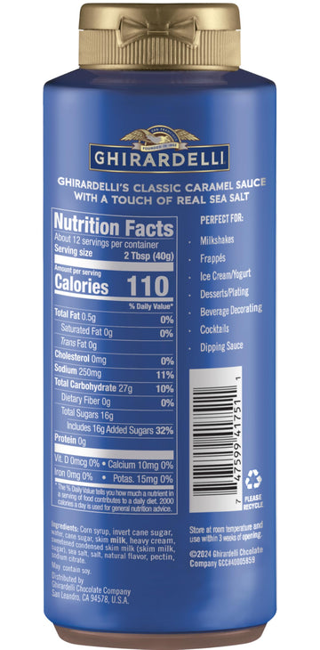 Ghirardelli Sea Salt Caramel Premium Sauce 16 Oz Squeeze Bottle (Pack Of 2) With Ghirardelli Stamped Barista Spoon