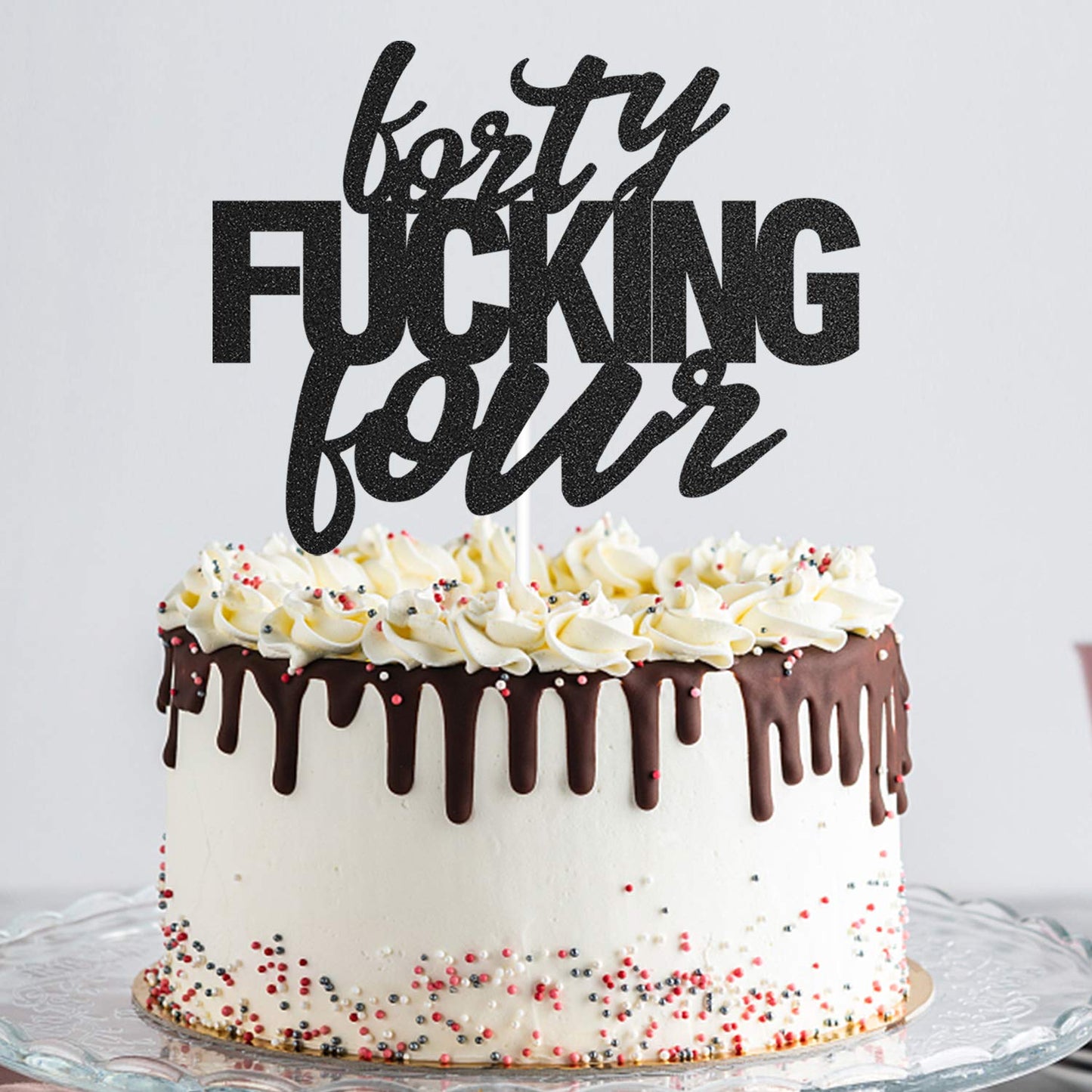 Forty Four Black Glitter Cake Toppers 44 Years Old 44Th Birthday Party Decorations Supplies
