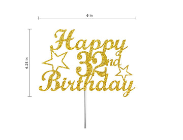 RokAPary 32nd Birthday Cake Topper, Gold Glitter, Sturdy Acrylic, Double-Sided Decoration