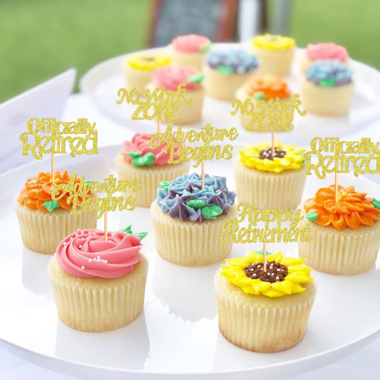 Keaziu 24Pcs Happy Retirement Cupcake Toppers Officially Retired No Work Zone Adventure Begins Cupcake Picks Retirement Theme Fa