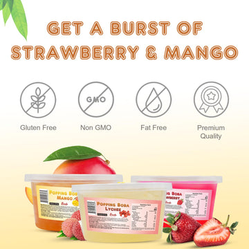 Fanale Popping Boba Pearls For Bubble Tea - 3 Lb (1 Lb X 3) | Strawberry Mango Lychee | Bursting Boba Pearls Bubble 450G X 3 | F