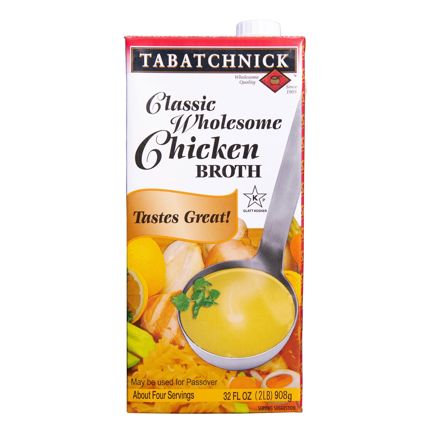Tabatchnick Classic Wholesome Chicken Broth Real Chicken Broth (8 Pack) 32Oz, Certified Kosher, Fat Free, No Sugar Added, 10 Cal