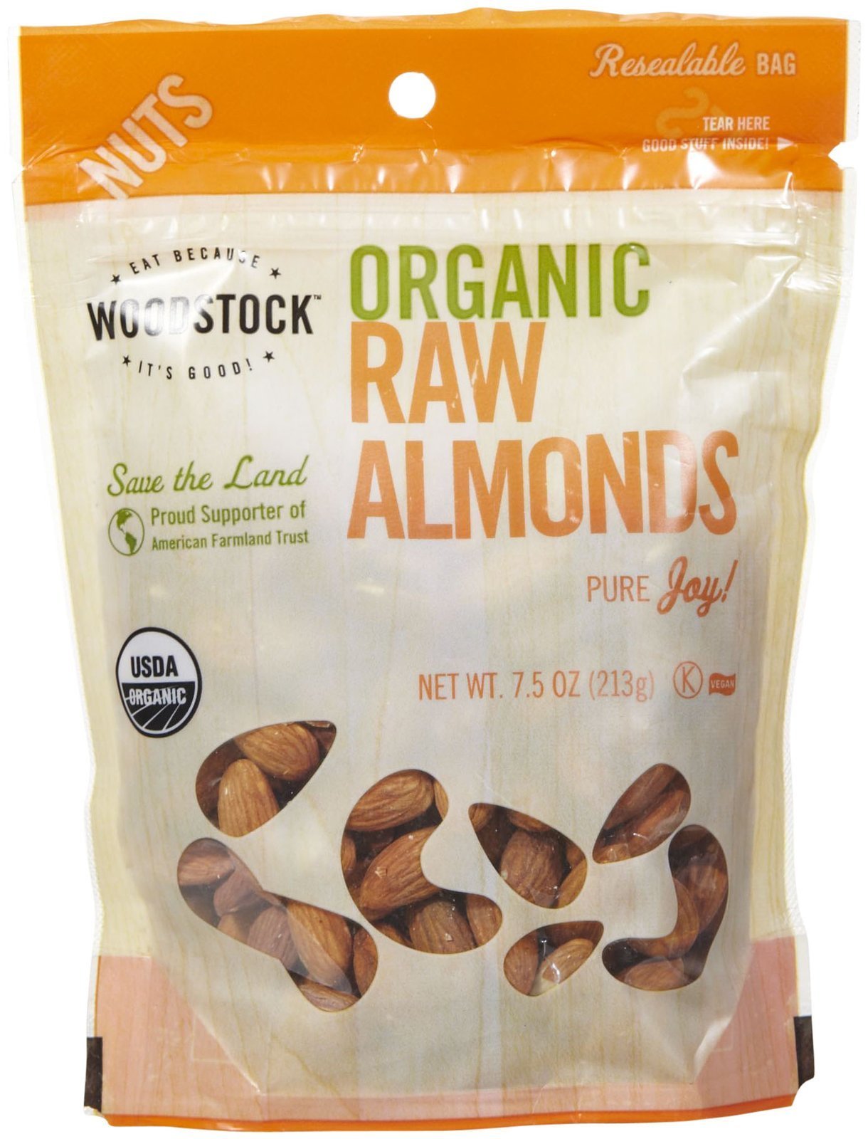Woodstock Farms Organic Almonds, 7.5 Ounce