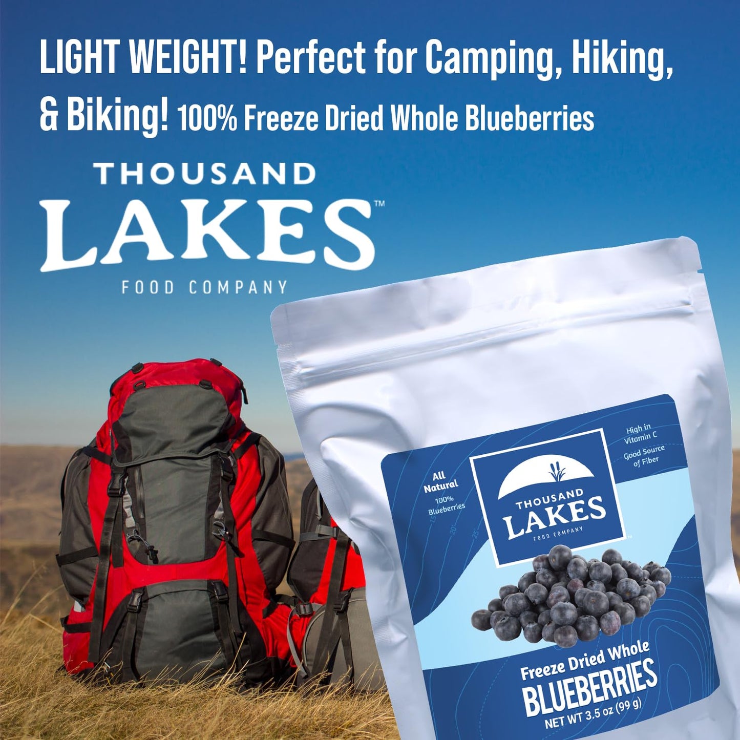Thousand Lakes Freeze Dried Fruit - Blueberries 3.5 Ounces | No Sugar Added | 100% Whole Blueberries