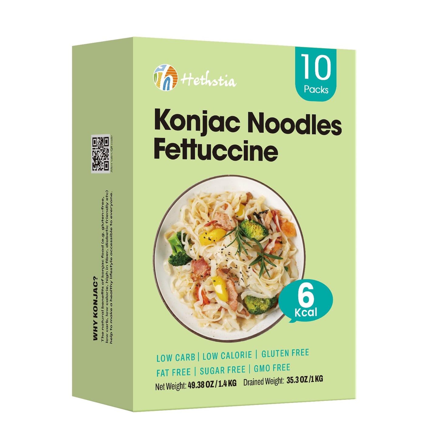 Hethstia Konjac Noodles, 10 Packs Shirataki Noodle Fettuccine Shape Pasta - Keto, Vegan, Gluten Free, Low Carb, Sugar-Free, Low-
