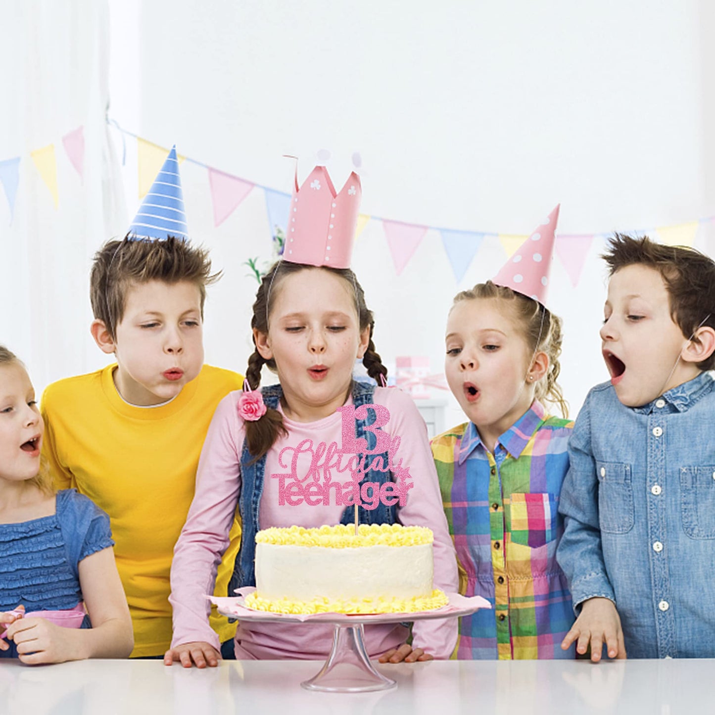 1 PCS 13 Official Teenager Cake Topper Glitter 13th Birthday Cake Pick Decorations for Teen 13th Birthday Party Supplies Pink