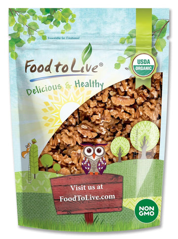 Food to Live Organic California Walnuts Halves & Pieces, 2 Pounds - Non-GMO, Raw, Unsalted, Shelled, Vegan, Sirtfood, Bulk. High