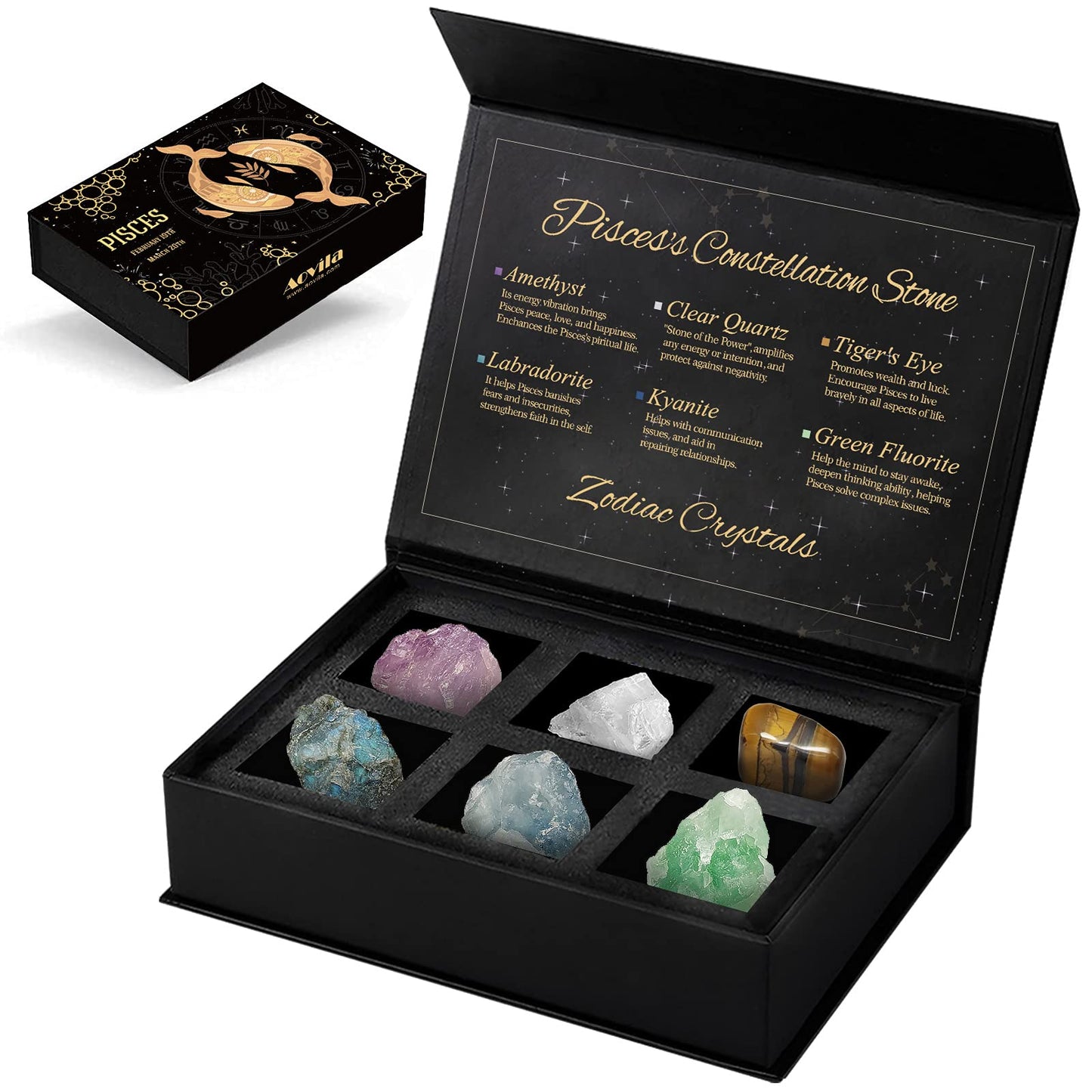 Pisces Crystals Gift Set, Zodiac Signs Healing Crystals Birthstones With Horoscope Box Set Pisces Astrology Crystals Healing Sto