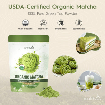 Matchaia Premium Culinary Grade, Usda-Certified Organic Matcha, 100% Pure Green Tea Powder, Perfect For Lattes, Smoothies, Desse