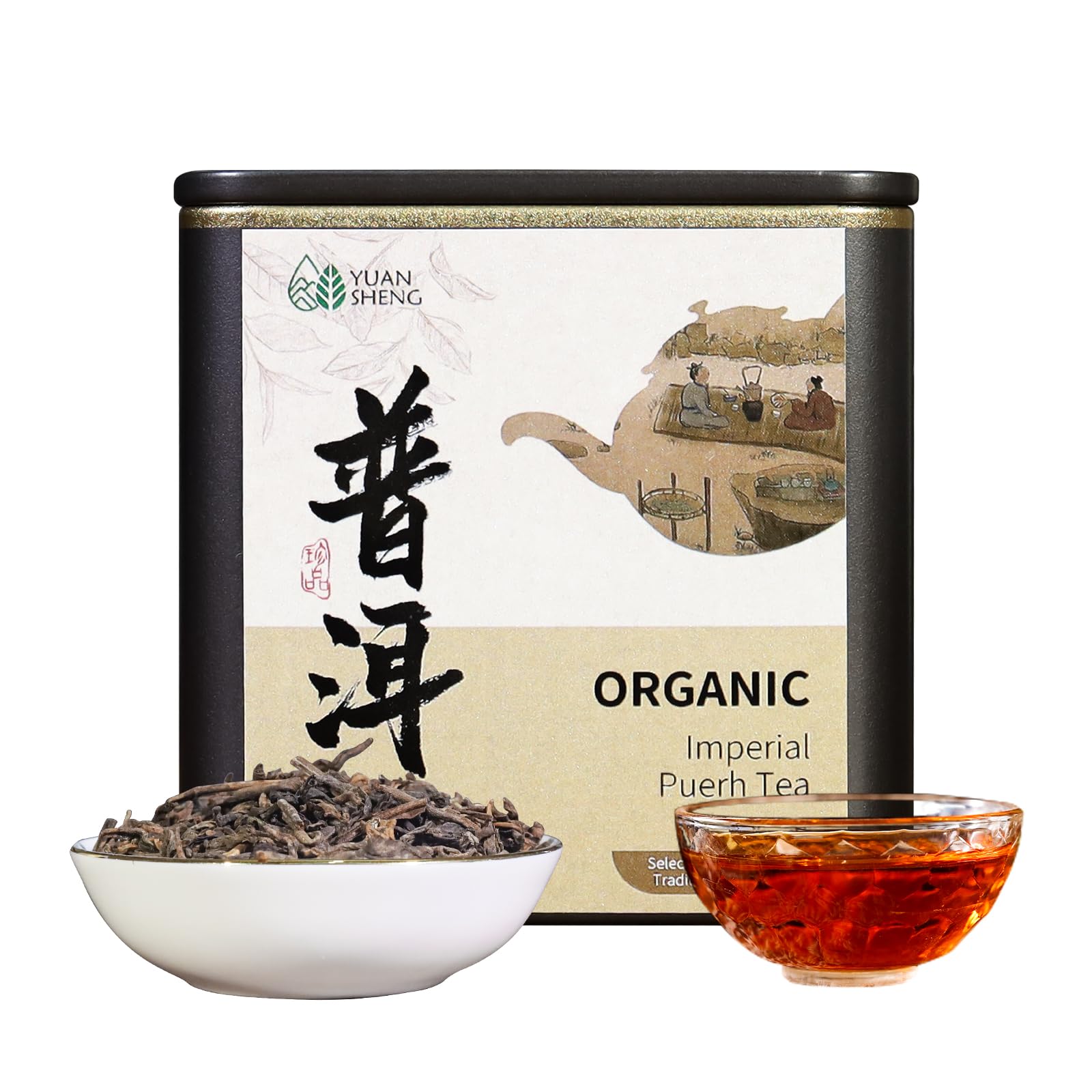 YUANSHENG Premium Organic Puerh Tea, Yunnan Puer Tea Loose Leaf, Aged Fermented Ripe Pu erh Loose Leaf Black Tea, Imperial Pu-er