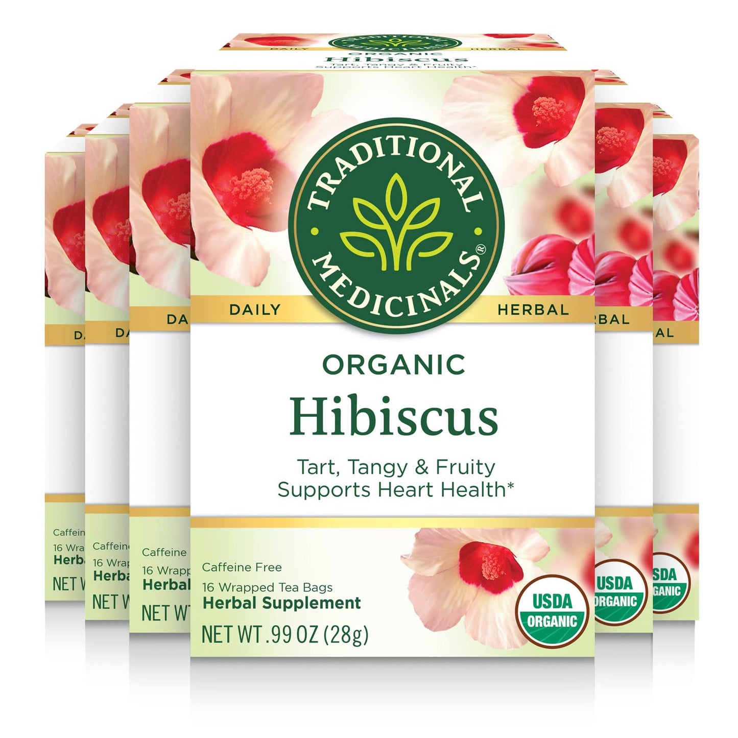 Traditional Medicinals Organic Hibiscus Herbal Tea (Pack Of 6), Supports Cardiovascular Health, 16 Tea Bags (Pack Of 6) Packagin