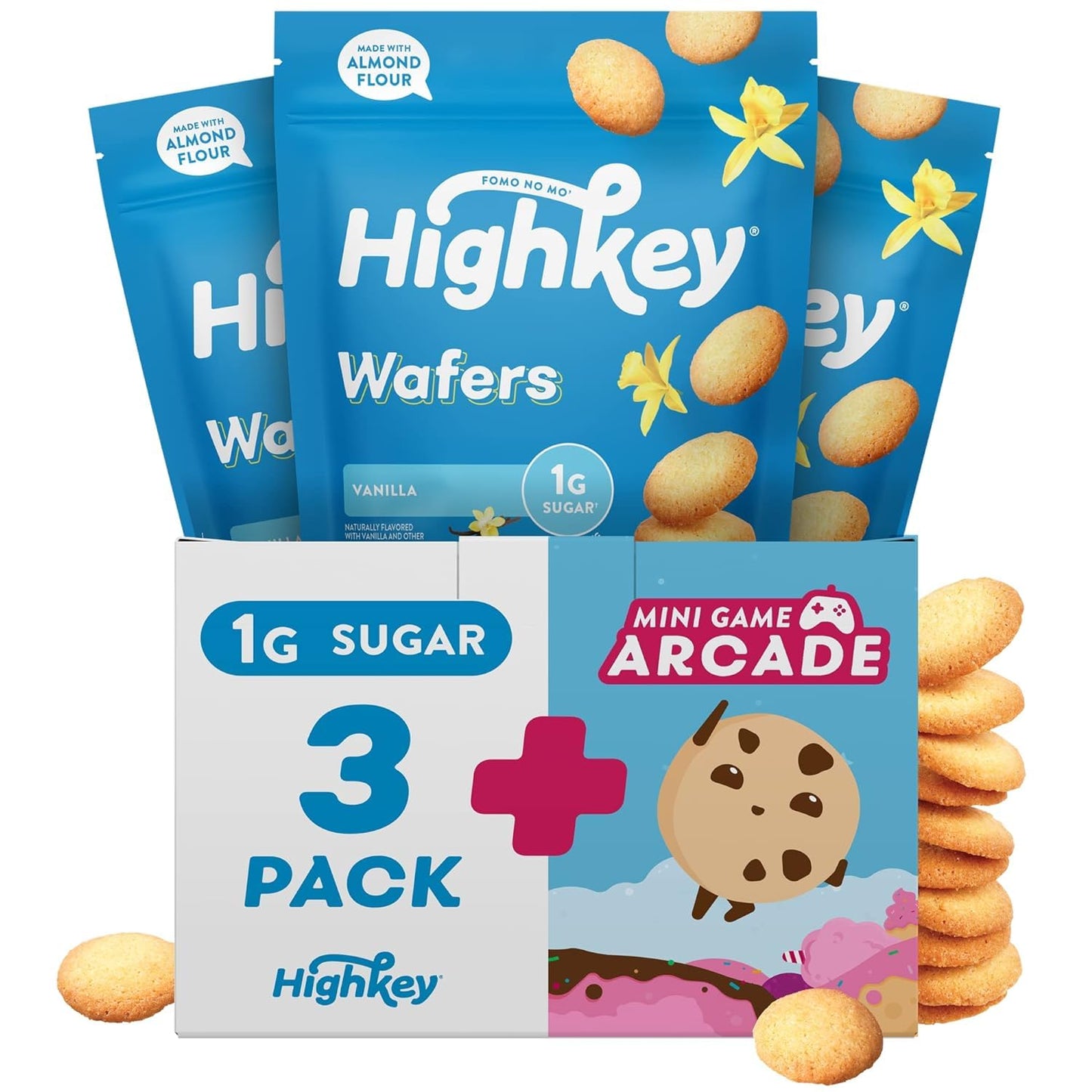 HighKey Gluten Free Vanilla Wafer Cookies - 3 Pack Low Carb Keto Snack Sugar Free Dessert Diabetic Snacks Healthy Diet Friendly