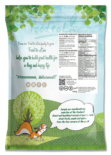 Food To Live Blanched Hazelnuts, 8 Pounds Raw Whole Filberts, No Skin, Unsalted, Unroasted Nuts, Vegan, Kosher. Keto. Good Sourc