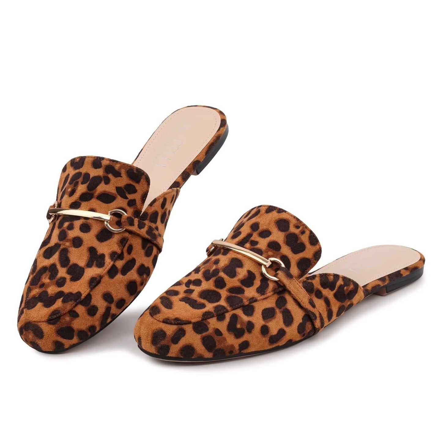 MUSSHOE Women Mules comfortable Slip On Mules for Women Flats,Leopard Microfiber 6