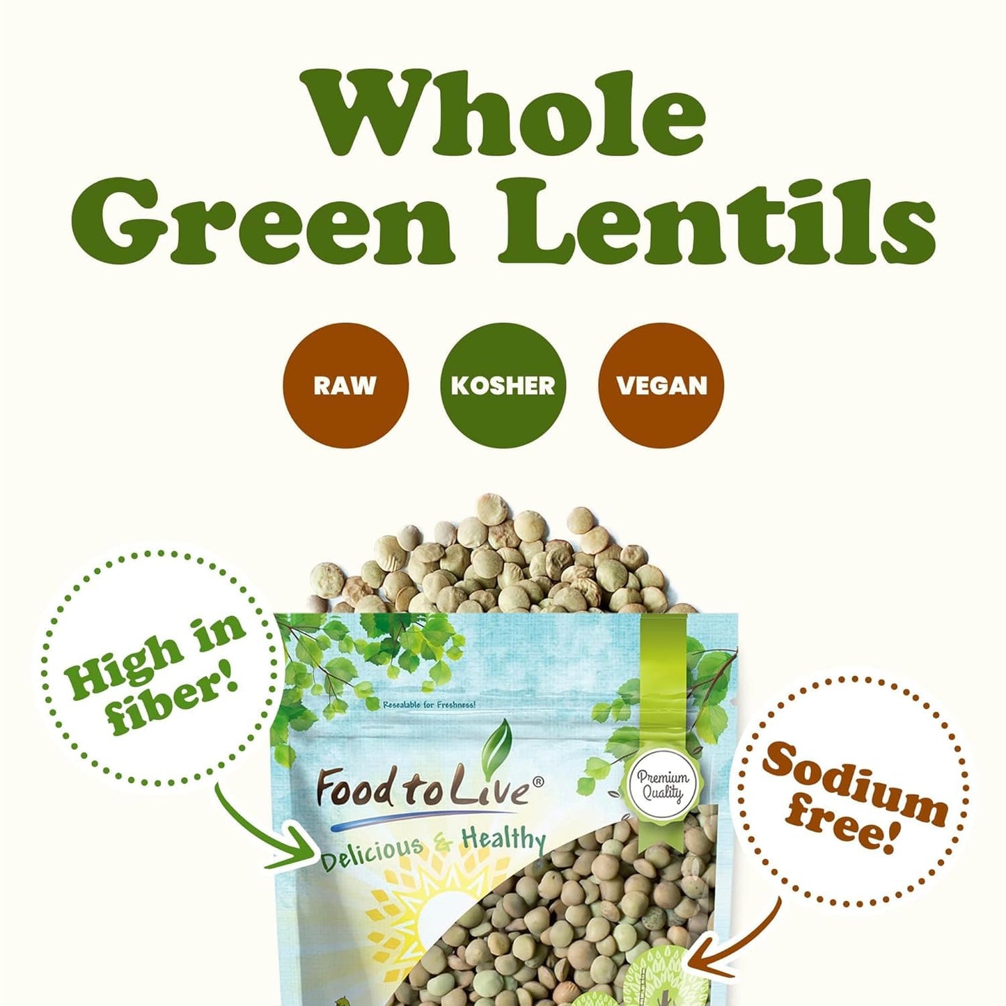 Food to Live - Whole Green Lentils, 4 Pounds Dried Raw Lentils, Sproutable, Kosher, Vegan. Rich in Dietary Fiber, and Protein. N