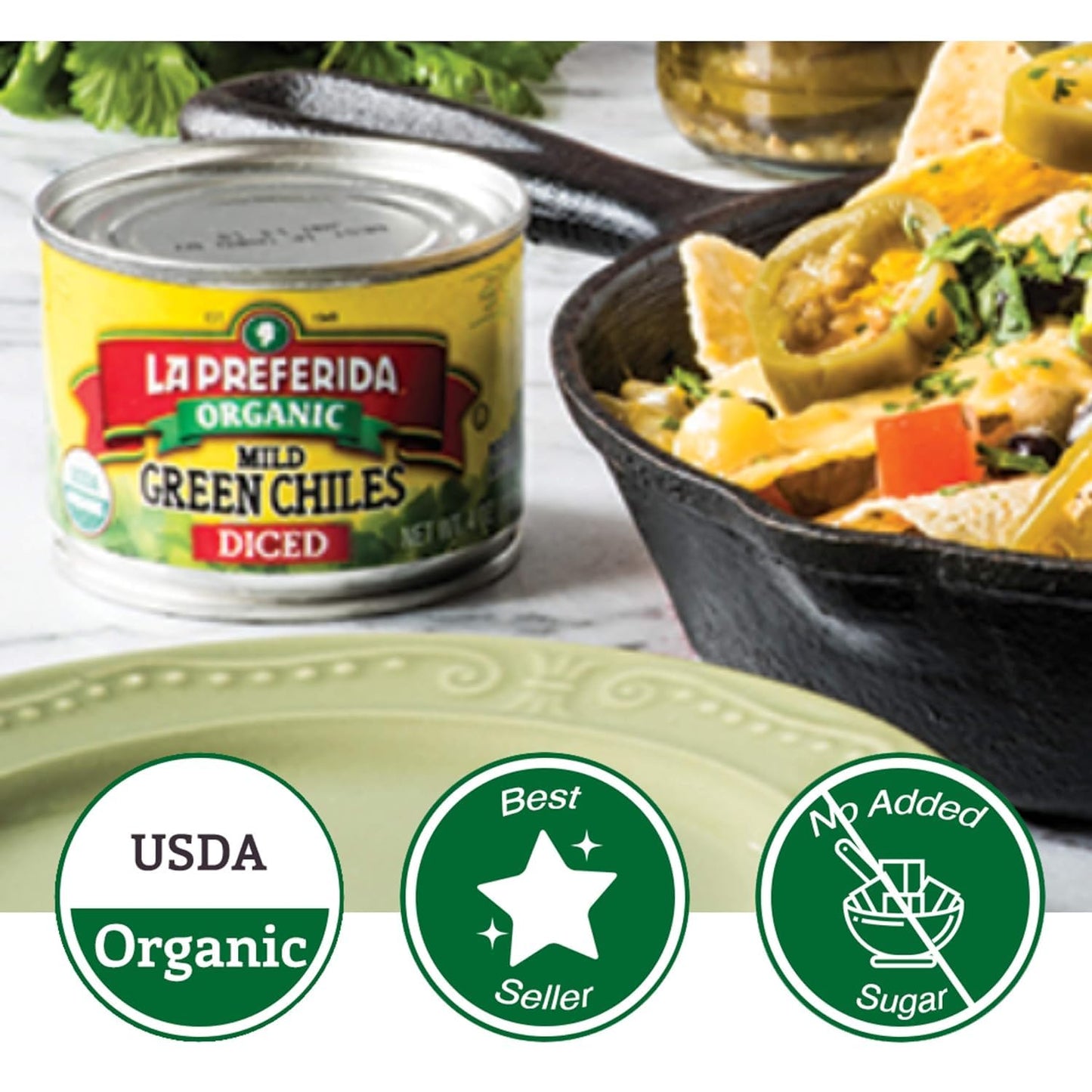 La Preferida Organic Green Chiles, Mild-Diced,4 Ounce (Pack Of 3)