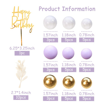 Purple Balls Cake Topper Boho Grass Cake Topper Purple White Gold Pearl Balls Happy Birthday Cake Decorations For Wedding Baby S