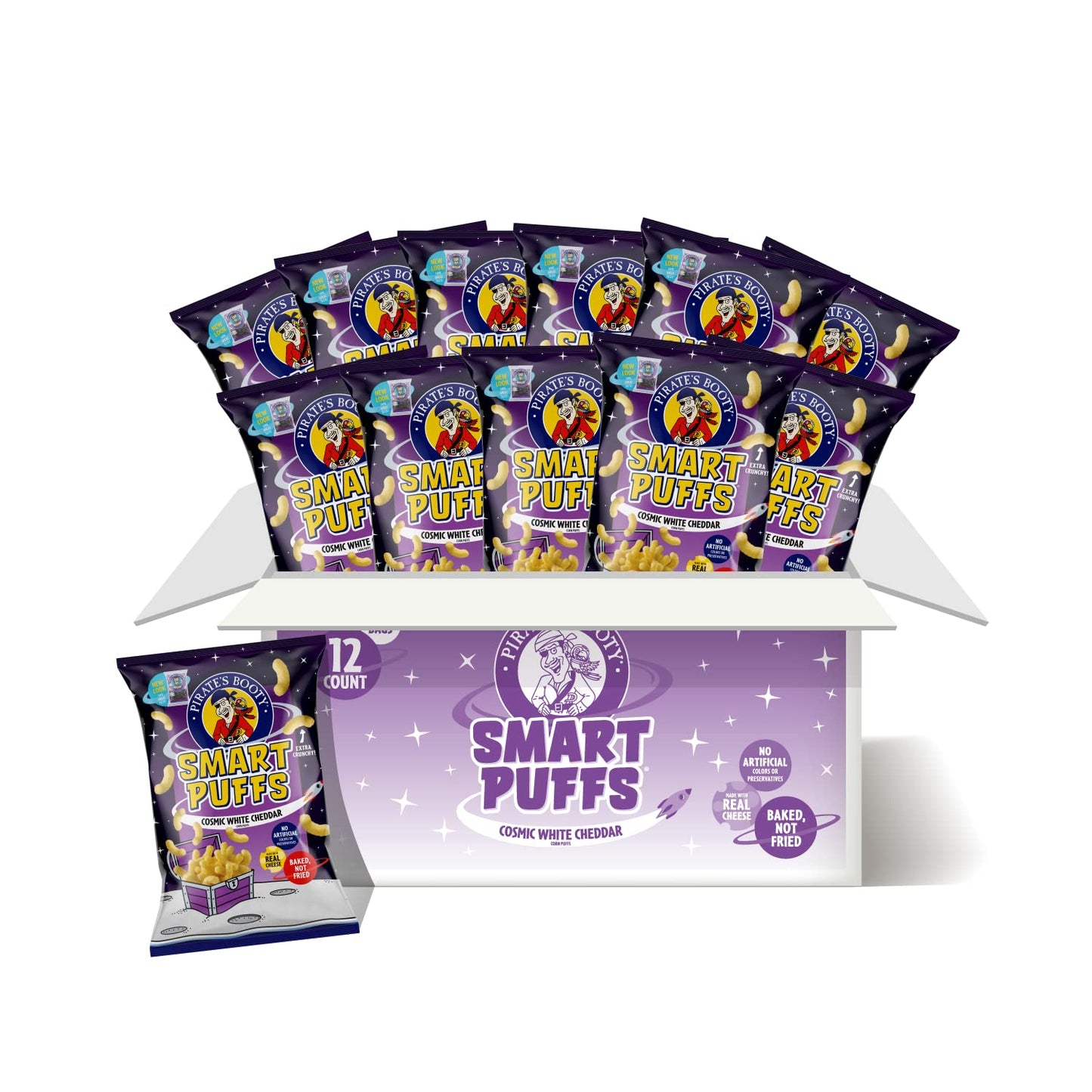 PirateS Brand Smart Puffs Wisconsin Cheddar 12Ct 4.5Oz Grocery Size Bags Gluten Free Healthy Kids Snacks
