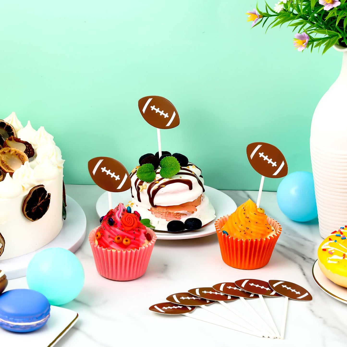 Marspark 48 Pieces Football Cupcake Toppers Picks Cake Decorations Football Cake Topper For Baby Shower Birthday Party Football