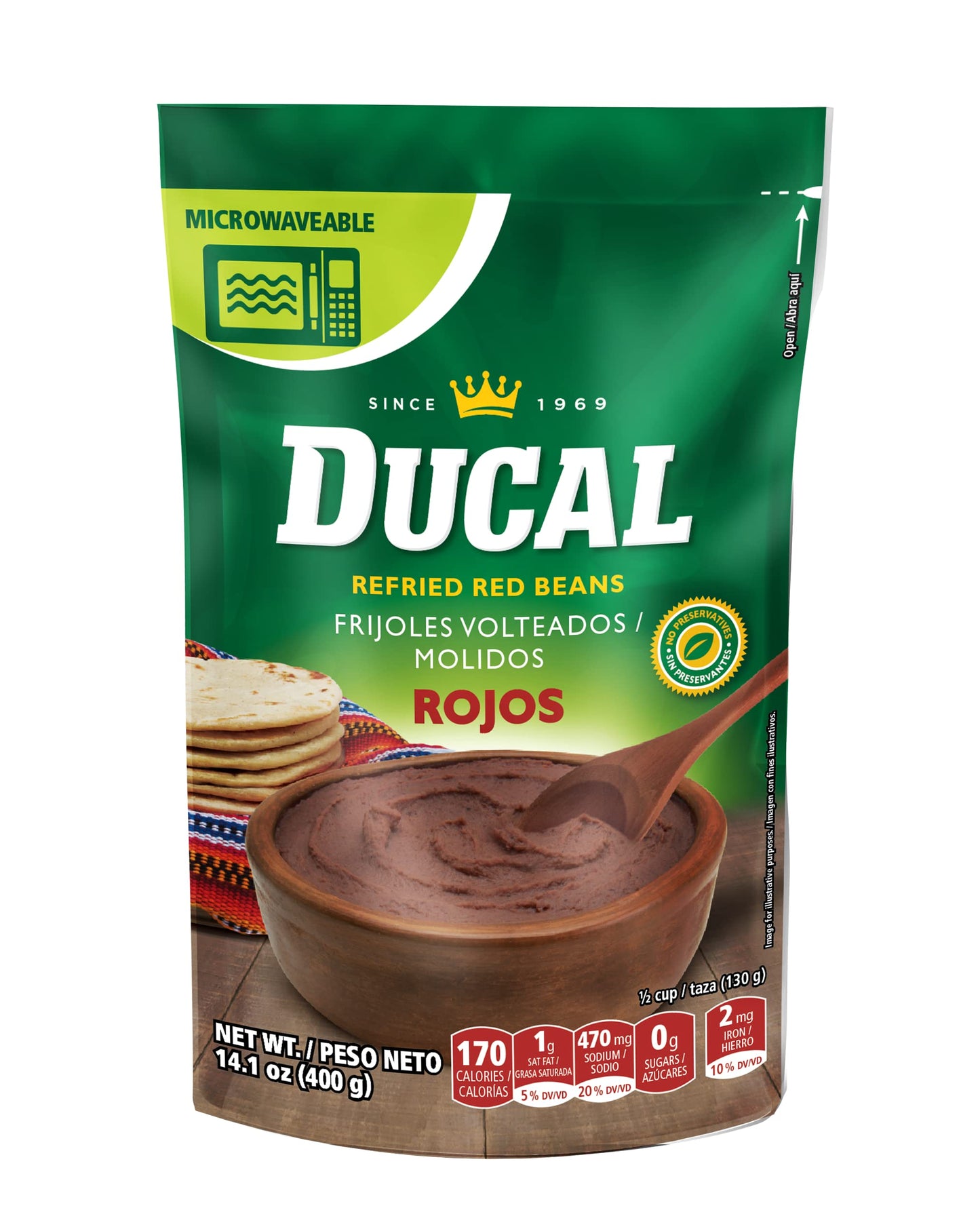 Ducal Refried Red Beans Pouch - Instant Vegetarian Refried Red Beans, Non-Gmo And Gluten-Free - Excellent Source In Protein And Iron, Cholesterol Free, 14.1 Ounce (Pack Of 18)