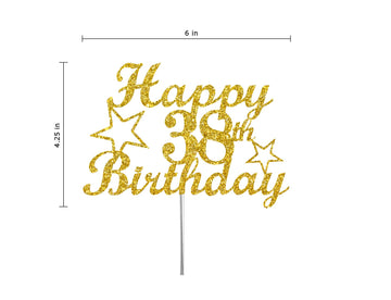 RokAPary 38th Birthday Cake Topper Gold Glitter Acrylic, Sturdy Doubled-Sided Decoration, Model RCT217