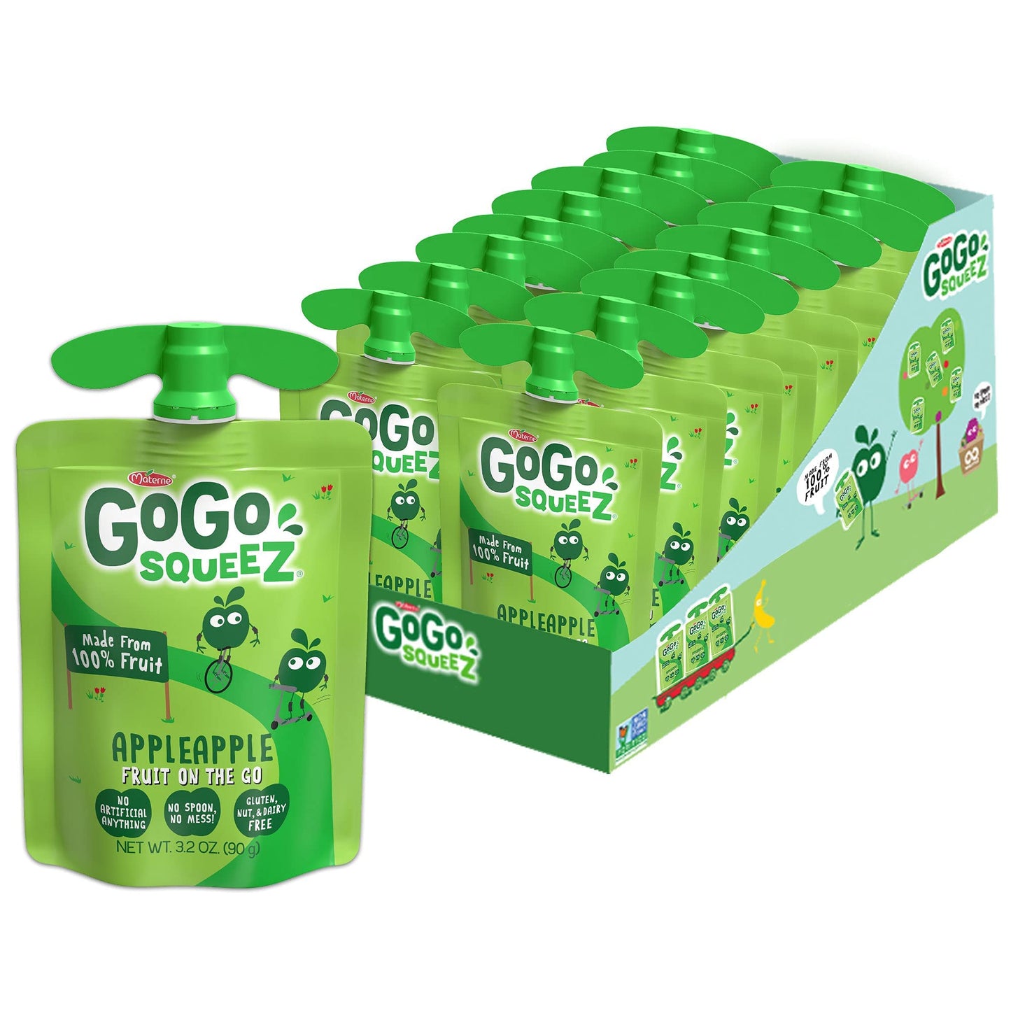 Gogo Squeez Fruit On The Go, Apple Apple, 3.2 Oz (Pack Of 18), Unsweetened Fruit Snacks For Kids, Gluten Free, Nut And Dairy Fre