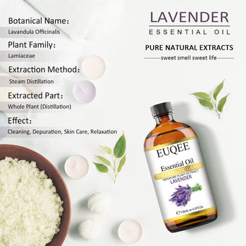 Euqee Lavender Essential Oil 118Ml Pure Natural Lavender Oil Large Capacity Essential Oil With Glass Dropper For Diffuser, Skin
