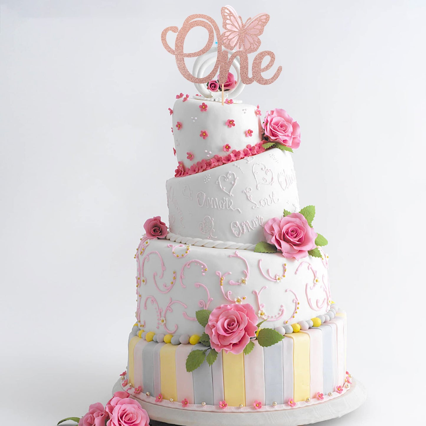 Rssta i Butterfly Cake Topper, Rose Gold Glitter, Baby Shower & 1st Birthday Party Decorations, Model XM021-Rose Gold